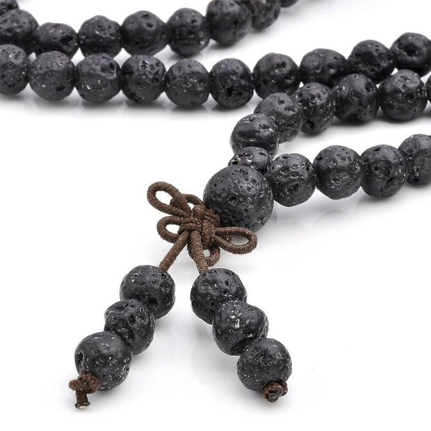 Buddha Stones Natural Lava Rock 108 Beads Protection Bracelet Mala Bracelet BS 4