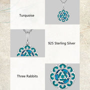 Buddha Stones 925 Sterling Silver Round Turquoise Three Rabbits Balance Necklace Pendant Necklaces & Pendants BS 8