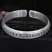 Buddha Stones 999 Sterling Silver Om Mani Padme Hum Heart Sutra Lotus Peace Bracelet Bangle Bracelet Bangle BS 1