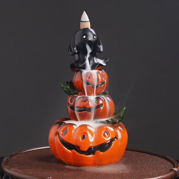 Buddha Stones Halloween Pumpkins Ghost Resin Backflow Smoke Fountain Incense Burner Decoration