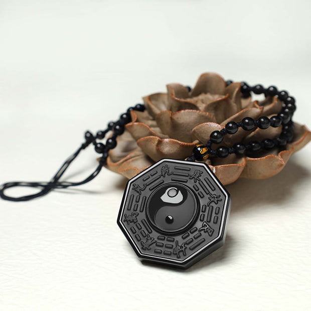 Buddha Stones Black Obsidian Stone Yin Yang Pendant Necklace Necklaces & Pendants BS 3