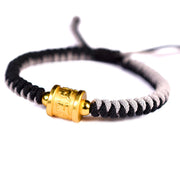 Buddha Stones 999 Sterling Silver Om Mani Padme Hum Protection Luck String Bracelet Bracelet BS Gray&Black(Bracelet Size 16-24cm)