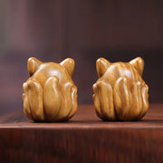 Buddha Stones Mini Nine-Tailed Fox Ivory Fruit Sandalwood Green Sandalwood Blessing Decoration Decorations BS 31