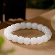 Buddha Stones Hetian White Jade Happiness Blessing Bracelet Bracelet BS 4