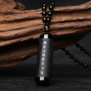 Buddha Stones Natural Black Obsidian Heart Sutra Purification Necklace Pendant