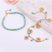 Buddha Stones 2Pcs Turquoise Stone Flower Protection Bracelet Anklet