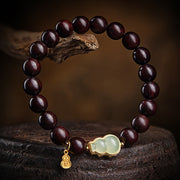 Buddha Stones Small Leaf Red Sandalwood Gourd Jade Calm Relaxation Bracelet Bracelet BS 2