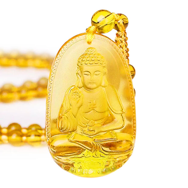 Buddha Stones Citrine Guardian Buddha Serenity Pendant Necklace Necklaces & Pendants BS main