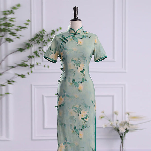 Buddha Stones Vintage Floral Print Qipao Dress Women's Cheongsam Dress