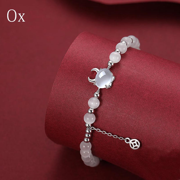 Buddha Stones 925 Sterling Silver Year of the Dragon Chinese Zodiac Natural Cat's Eye Chalcedony Copper Coin Success Bracelet Bracelet BS Ox(Wrist Circumference 14-15cm)