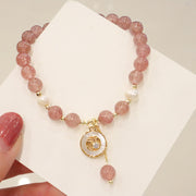 Buddha Stones Strawberry Quartz Pearl Elk Smiley Face Fishtail Fu Character Charm Healing Bracelet Bracelet BS 11