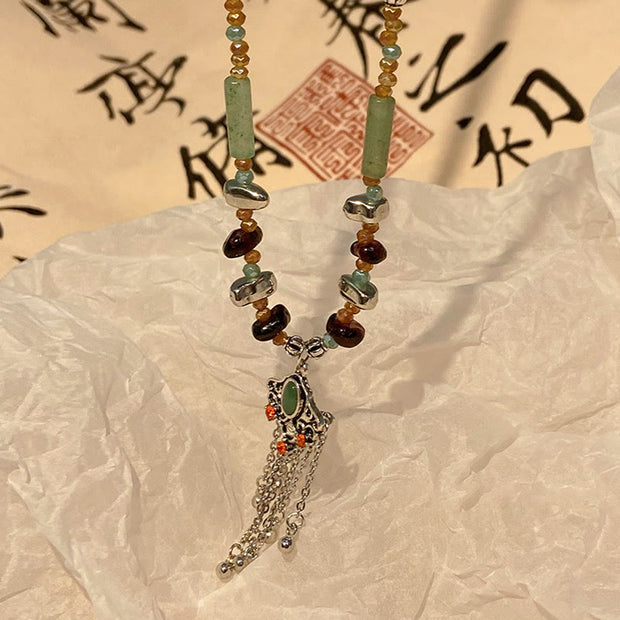 Buddha Stones Tibetan Crystal Stone Copper Luck Tassel Necklace Pendant Necklaces & Pendants BS 3