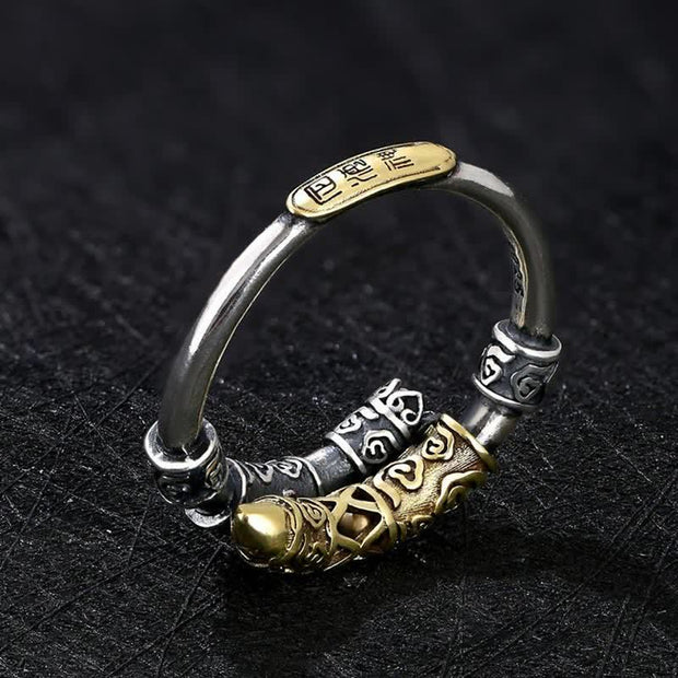 Buddha Stones Round Golden Cudgel Auspicious Cloud Luck Copper Ring Ring BS 10