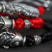Buddha Stones Silver Luck Koi Fish Braided String Bracelet Bracelet BS 8