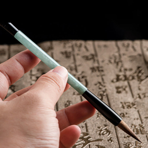 Buddha Stones Natural Jade Luck Chinese Calligraphy Brush Pen Chinese Writing Brush With Gift Box Chinese Writing Brush BS 4