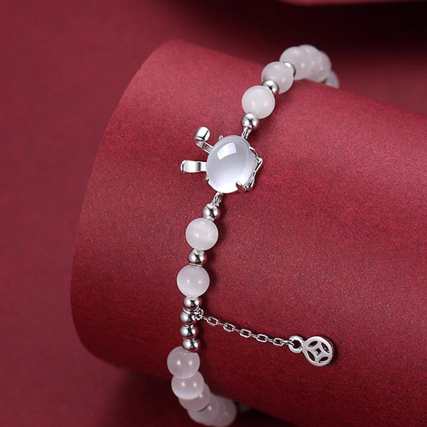 Buddha Stones 925 Sterling Silver Year of the Dragon Chinese Zodiac Natural Cat's Eye Chalcedony Copper Coin Success Bracelet