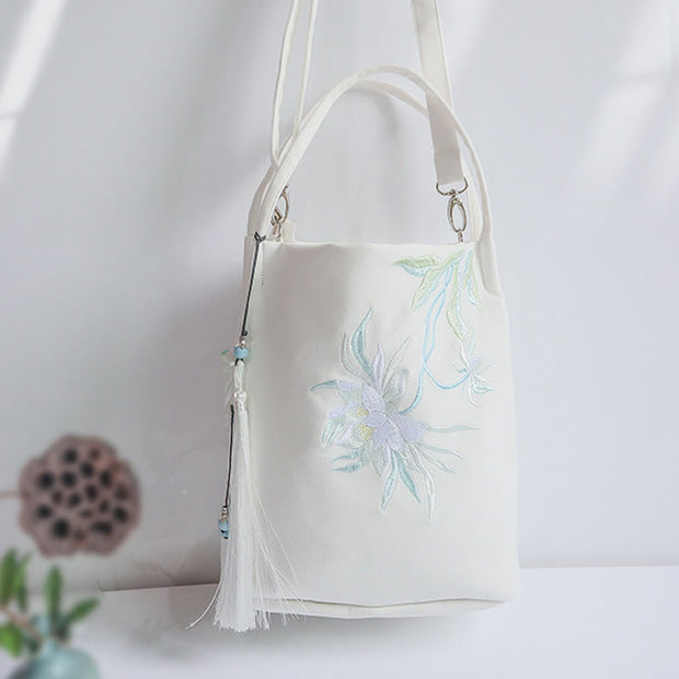 Buddha Stones Embroidery Flower Pattern Canvas Shoulder Bag Tote Bag Crossbody Bag Bag BS 23