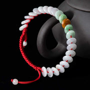 Buddha Stones Round Jade Lucky Red String Weave Bracelet Bracelet BS 8
