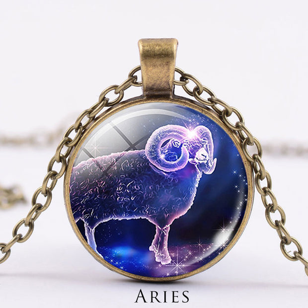 12 Constellations of the Zodiac Moon Starry Sky Protection Blessing Necklace Pendant Necklaces & Pendants BS DarkGoldenrod Aries