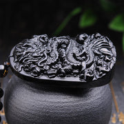 Buddha Stones Black Obsidian Stone Dragon Fulfilment Pendant Necklace Necklaces & Pendants BS 3