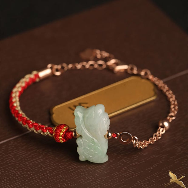 Buddha Stones 925 Sterling Silver Year of the Dragon Chinese Zodiac Jade Luck String Chain Bracelet