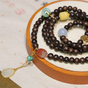 Buddha Stones 108 Mala Beads Brunei Agarwood Amber Red Agate Peace Buckle Jade Peace Bracelet Mala Bracelet BS 5