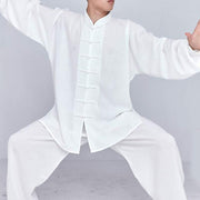 Buddha Stones Meditation Zen Prayer Spiritual Tai Chi Qigong Practice Unisex Embroidery Clothing Set Clothes BS White Long Sleeve XXXL