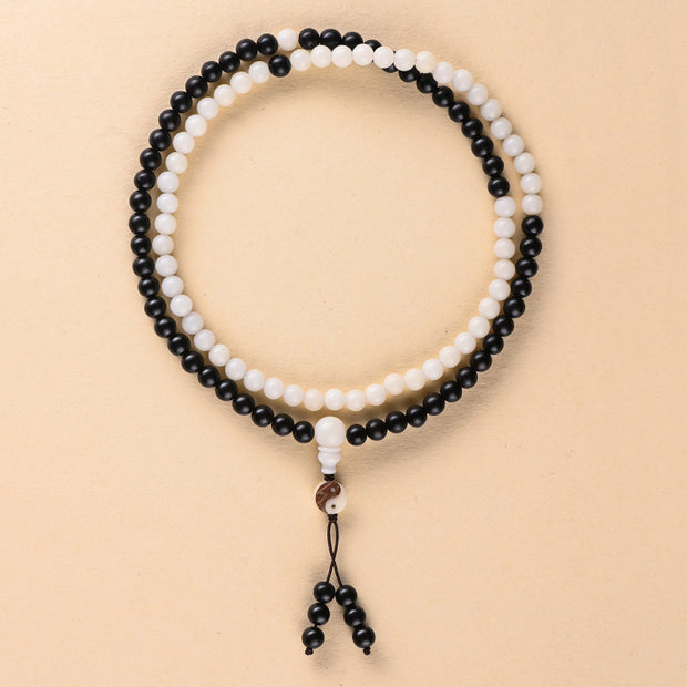 Buddha Stones Ebony YinYang Protection Necklace Mala Mala Bracelet BS 6
