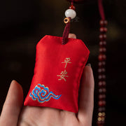 Buddha Stones Tibetan Small Leaf Red Sandalwood Lotus Cinnabar Sachet Protection Tassel Car Hanging Decoration