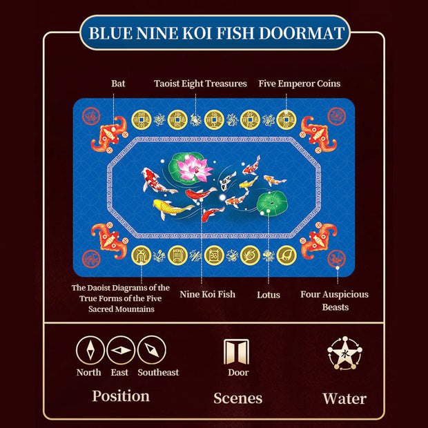 Buddha Stones Five Elements Lucky Crane Gourd Kirin Dragon Axe Nine Koi Fish Non-slip Foot Pad Doormat