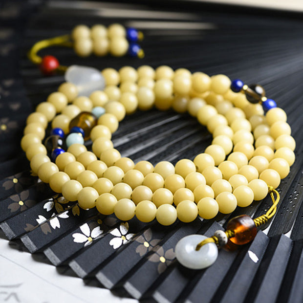 Buddha Stones 108 Beads Bodhi Seed Jade Prosperity Blessing Bracelet Mala Mala Bracelet BS 3