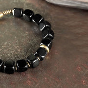 Buddha Stones Black Obsidian Crystal Copper Strength Couple Bracelet Bracelet BS 3
