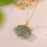 Buddha Stones 925 Sterling Silver Jade Elephant Blessing Fortune Necklace Chain Pendant Necklaces & Pendants BS 4