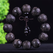 Buddha Stones Chinese Zodiac Rosewood Ebony Boxwood Copper Coin PiXiu Carved Warmth Bracelet Bracelet BS African Blackwood Pixiu