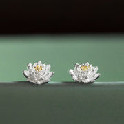 Buddha Stones 925 Sterling Silver Lotus Flower Balance Earrings Earrings BS Silver