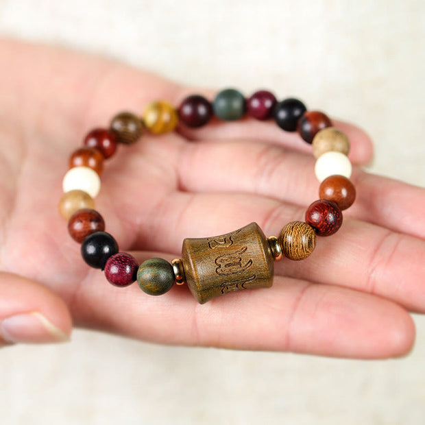 Buddha Stones Tibet Multicolored Sandalwood Om Mani Padme Hum Protection Bracelet Bracelet BS 3