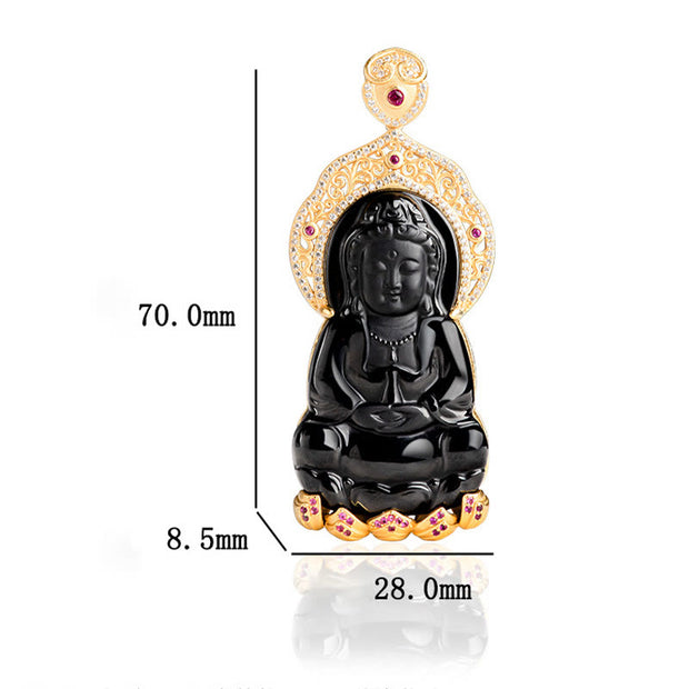Buddha Stones 925 Sterling Silver Natural Black Jade Kwan Yin Avalokitesvara Wealth Necklace Pendant Necklaces & Pendants BS 9