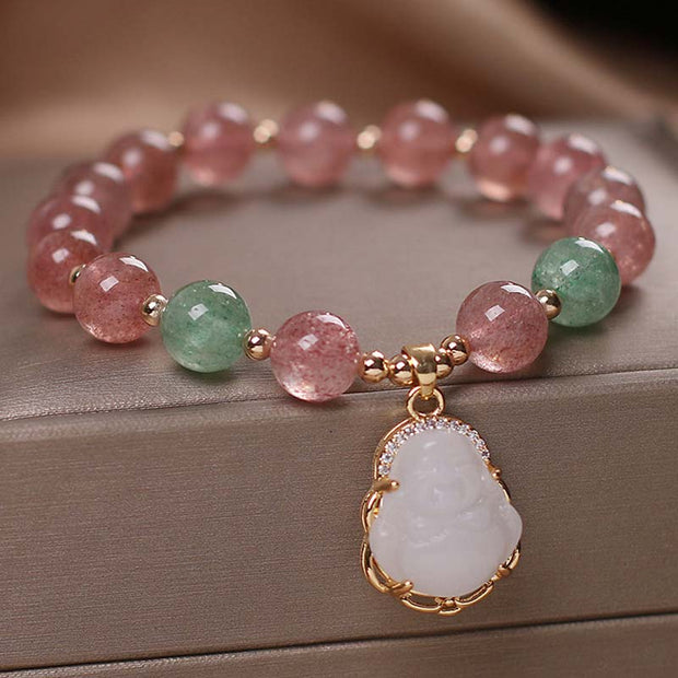 Buddha Stones Natural Strawberry Quartz Jade Protection Healing Bracelet Bracelet BS 3