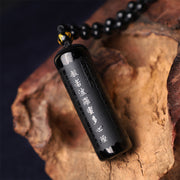 Buddha Stones Natural Black Obsidian Heart Sutra Purification Necklace Pendant Necklaces & Pendants BS 4