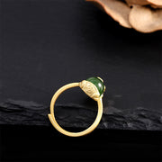 Buddha Stones 18k Gold-plated Pixiu Jade Wealth Ring Rings BS 3