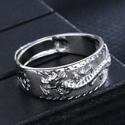 Buddha Stones FengShui Dragon Protection Ring Ring BS Silver