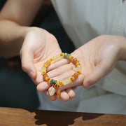 Buddha Stones Natural Golden Silk Jade Gourd Wealth Charm Bracelet Bracelet BS 4