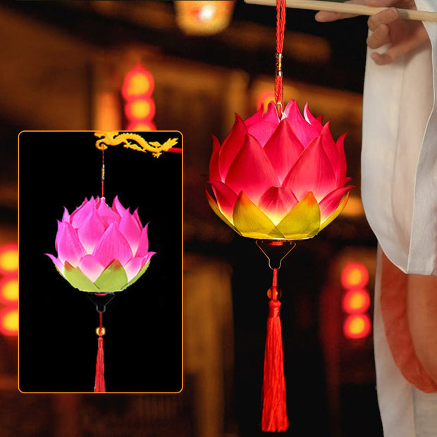 Buddha Stones DIY Lotus Flower Dragon Lantern Tassel Lamp Decoration Decorations BS Rose Red Lotus Lantern