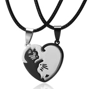 Buddha Stones Yin Yang Symbol Cats Couple Necklace Necklaces & Pendants BS Heart-Shaped Black&White