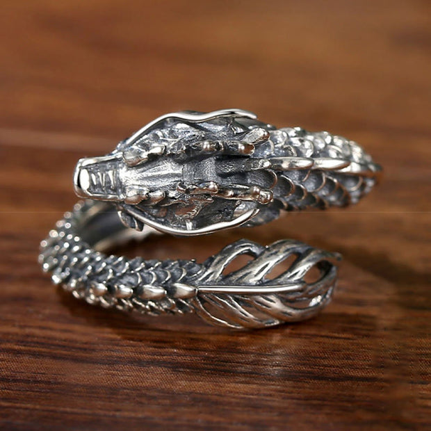 Buddha Stones 925 Sterling Silver Vintage Dragon Success Protection Strength Adjustable Ring Ring BS 6