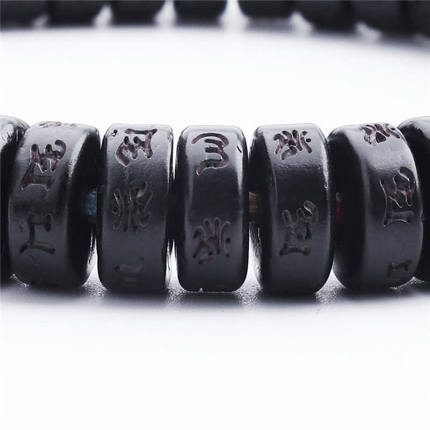 Buddha Stones Tibetan Coconut Shell Beads Engraved Om Mani Padme Hum Mantra Happiness Bracelet Bracelet BS 6