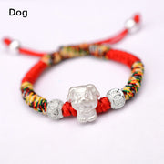 Buddha Stones 999 Sterling Silver Chinese Zodiac Red Rope Luck Handcrafted Kids Bracelet Bracelet BS Dog-Colorful Rope(Bracelet Size 12+4cm)