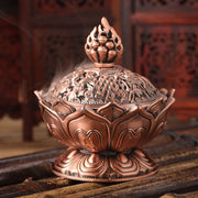 Buddha Stones Tibetan Lotus Shaped Purify Incense Burner Incense Burner BS Red Bronze