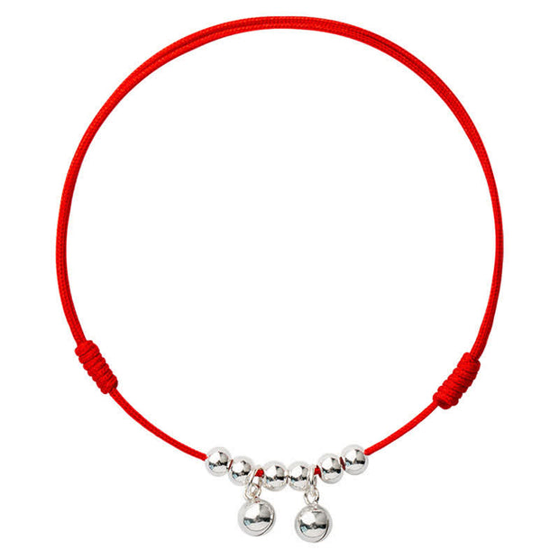 Buddha Stones 925 Sterling Silver Red String Braid Bell Charm Anklet Anklet BS 12