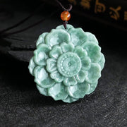 Buddha Stones Lotus Pattern Jade Luck Prosperity Necklace Pendant Necklaces & Pendants BS 5